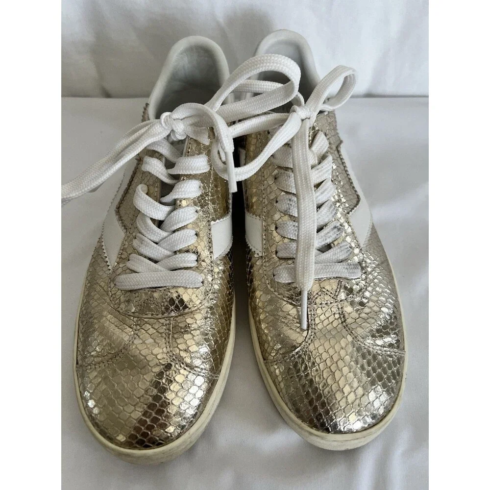 Stuart Weitzman Metallic Gold Sneakers Size 8B - Picture 2 of 11